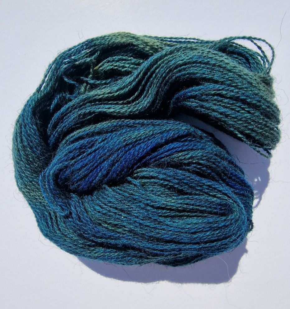 Villsau lamull - farget med kanadargulris før overdye med blå (syrefarge)
